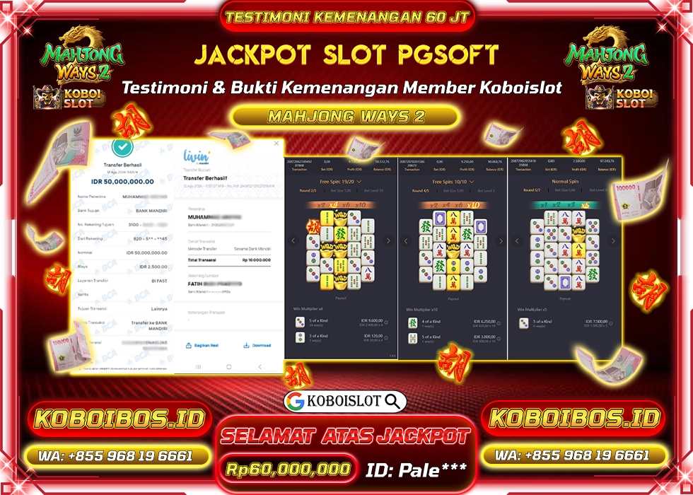 BUKTI KEMENANGAN Pale*** SLOT GACOR MAHJONG WAYS 2 Rp60.000.000,- LUNAS